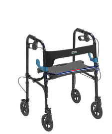 Lightweight folding rollator walker with seat, backrest, and hand brakes for mobility support