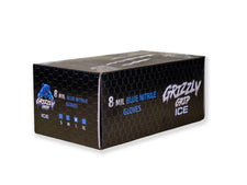 Grizzly Grip Ice 8 mil blue nitrile gloves box, medium size, on white background