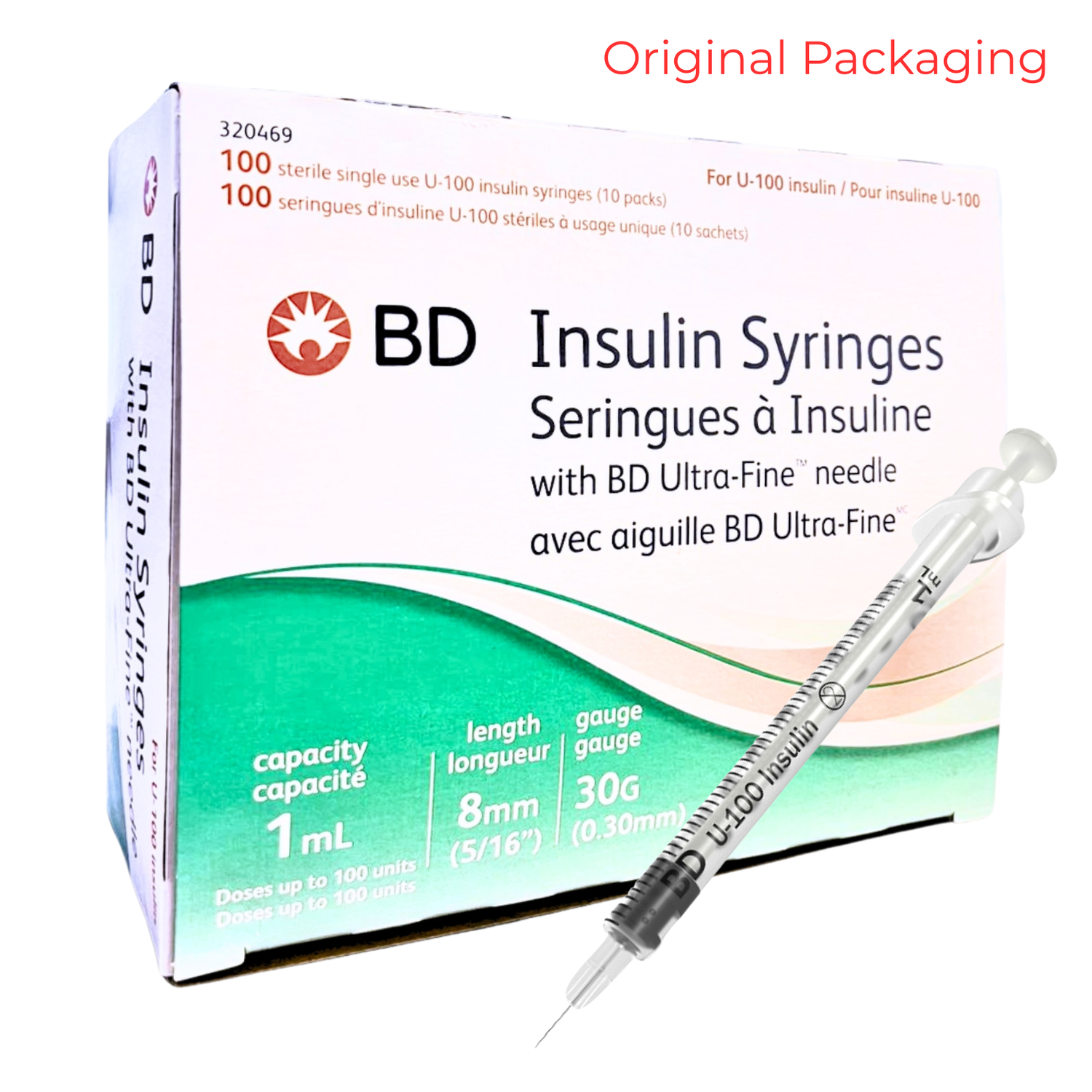 Seringues à insuline 1 ml | 30 g x 8 mm avec aiguille ultra-fine BD | 320469