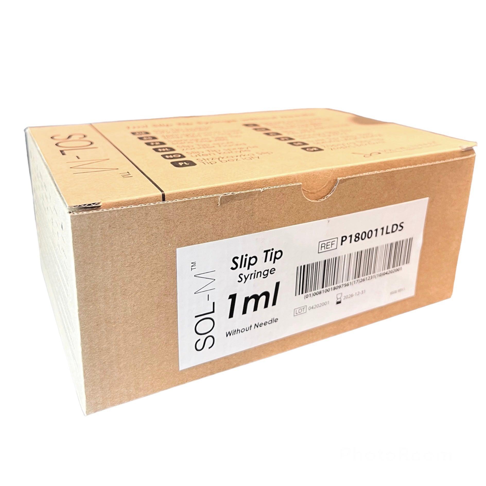 1ml | SOL-M Slip Tip Syringe without Needle - P180011LDS (100 per Box)