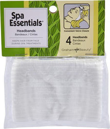 Spa Essentials white headbands pack for spa treatments, 4 count, keeps hair off face