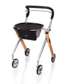 Lightweight modern rollator walker with tray, storage bag, and four wheels for mobility support