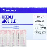 Terumo 18G x 1 inch sterile needles, 1.20mm x 25mm, medical supply box with pink hubs