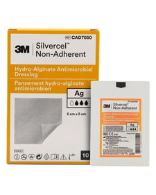 3M Silvercel Non-Adherent hydro-alginate antimicrobial wound dressing 5cm x 5cm box and pack