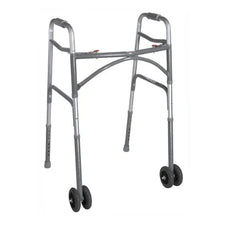 Lightweight folding walker with dual front wheels for mobility support