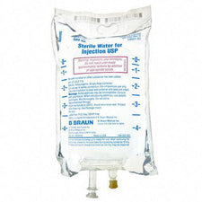 Sterile water for injection IV solution bag, clear medical fluid pouch with measurement markings