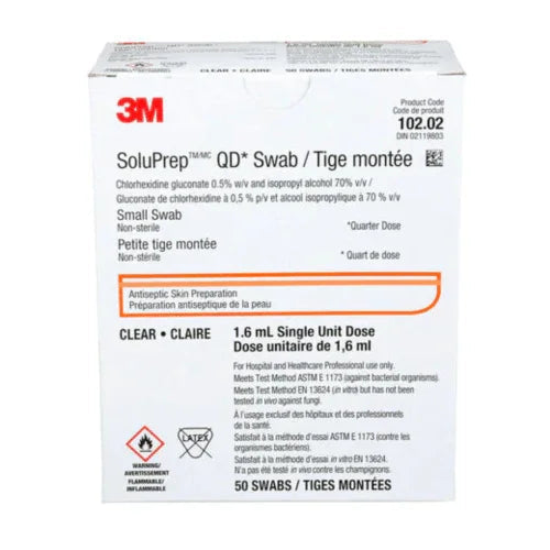 3M SoluPrep QD Antiseptic Swab 0.5% Chlorhexidine & 70% Isopropyl Alcohol | 50/box | 102.02