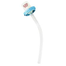 Medical bottle adapter with blue cap and flexible tube for IV solution transfer