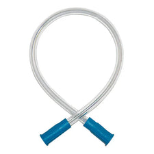 Clear suction catheter tubing with blue connectors for medical respiratory care