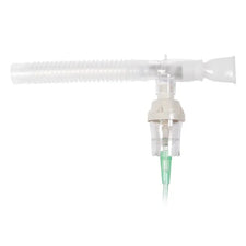 Oxygen nebulizer kit with T-piece adapter, flexible tubing, and transparent mask for respiratory care