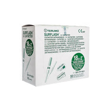 Terumo Surflash IV catheter box, 18G x 2 inch, 50 units, medical supply packaging