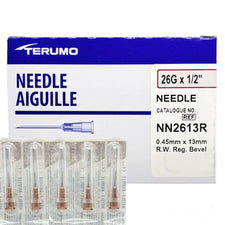 Terumo 26G x 1/2 inch sterile hypodermic needles, 0.45mm x 13mm, box and individually packed