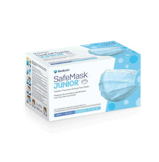 Box of Medicom SafeMask Junior pediatric earloop face masks for children, blue, 50 count