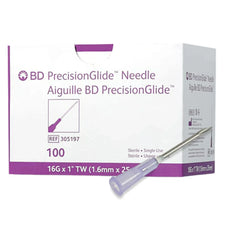 BD PrecisionGlide needle box 16G x 1 inch, sterile single use medical needle
