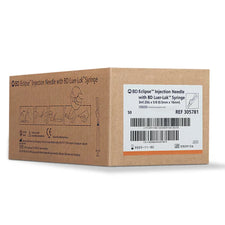 Box of BD Eclipse injection needles with BD Luer-Lok syringes, 3ml 25G, medical supplies