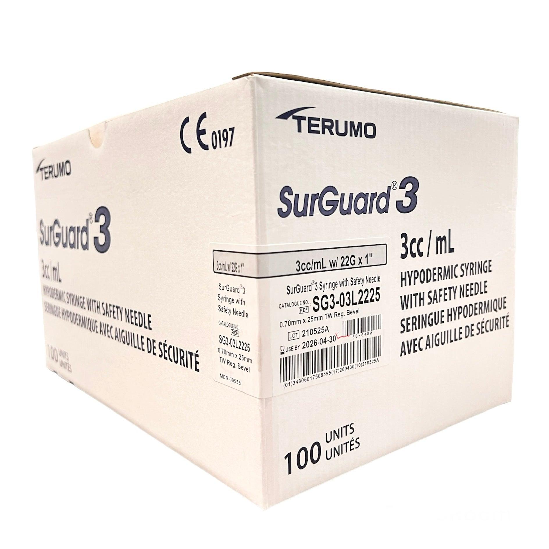 3 mL | 22G x 1" - Terumo SG3-03L2225 Hypodermic Syringes with Safety Needle | SurGuard 3 | 100 per Box