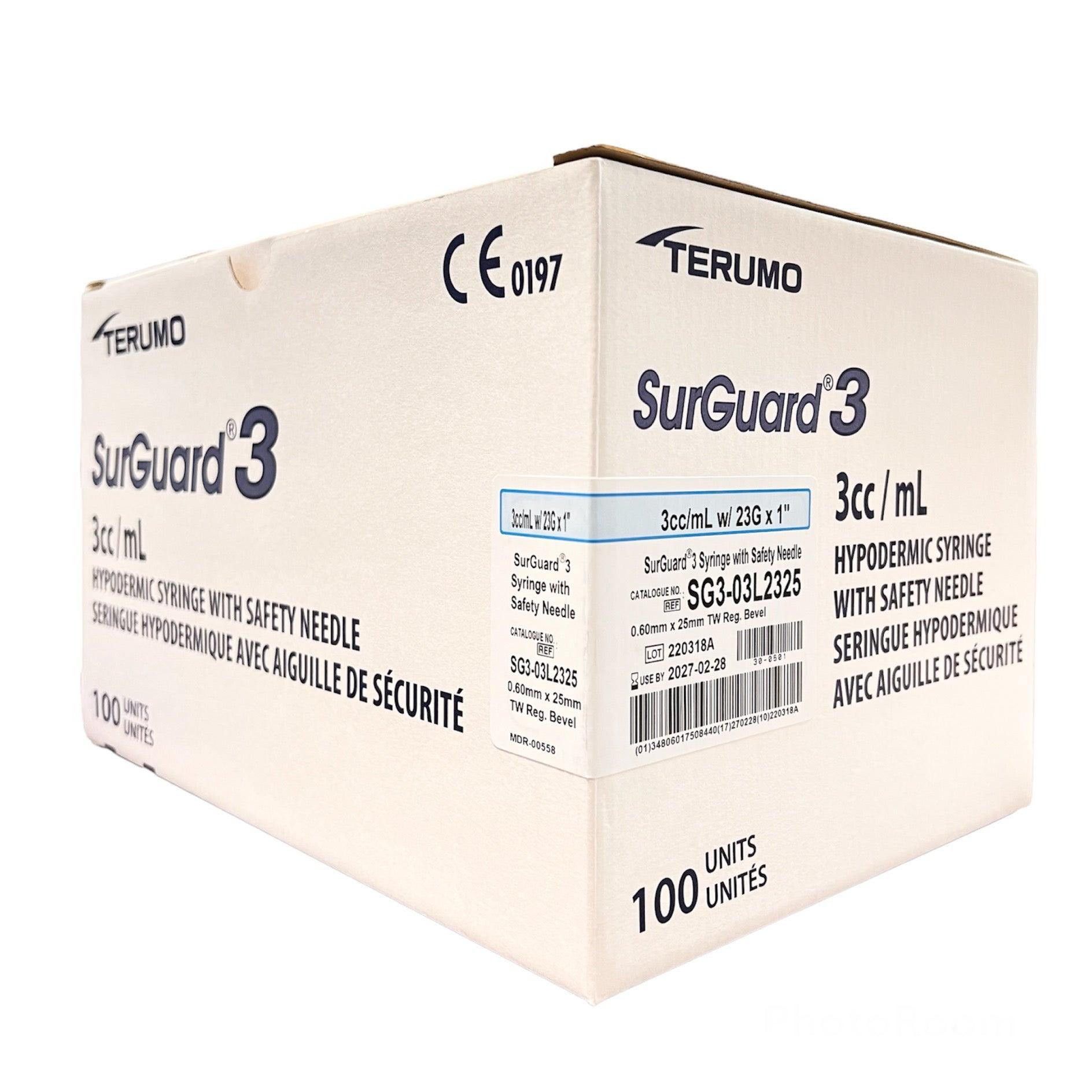 3 mL | 23G x 1" - Terumo SG3-03L2325 Hypodermic Syringes with Safety Needle | SurGuard 3 | 100 per Box
