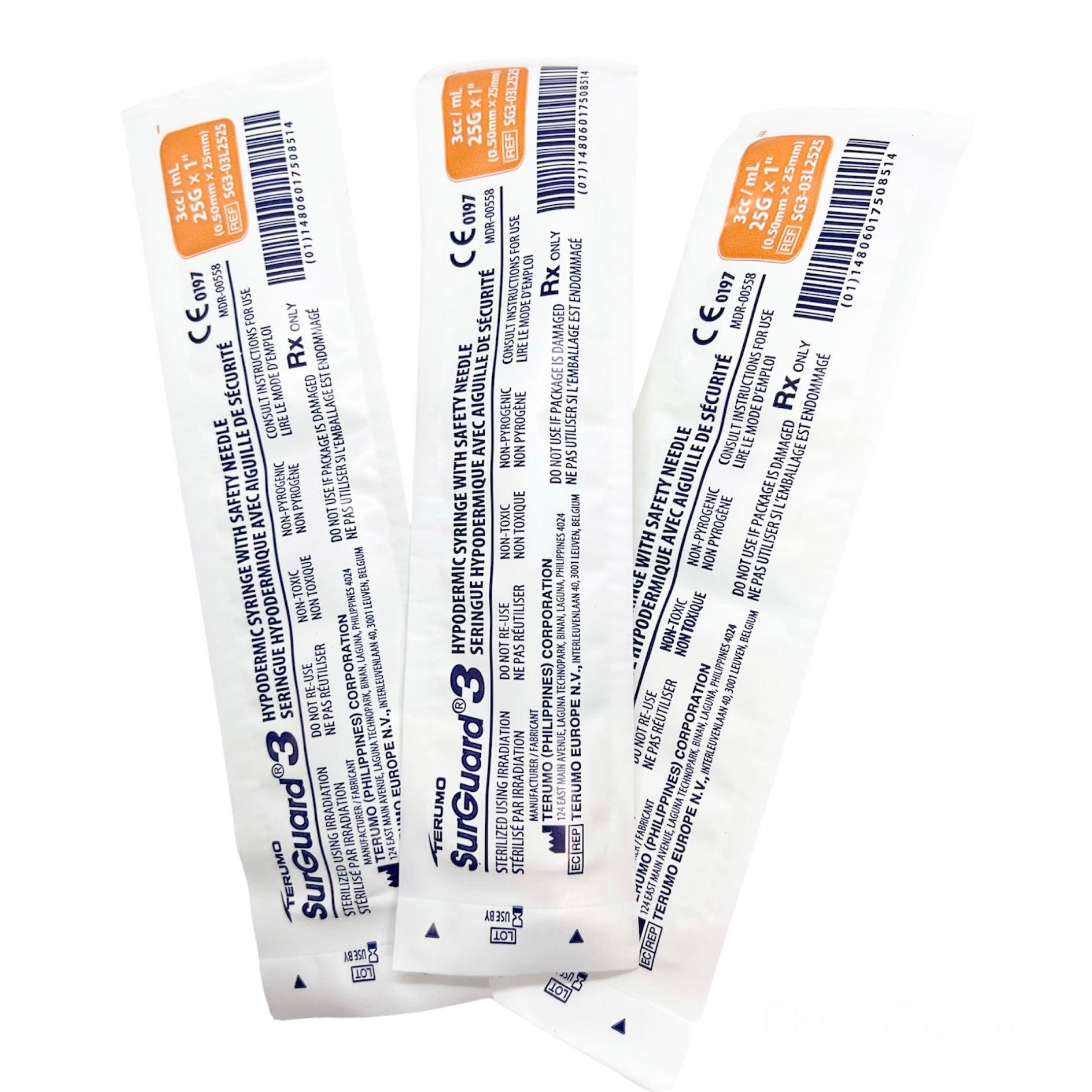 3 mL | 25G x 1" - Terumo SG3-03L2525 Hypodermic Syringes with Safety Needle | SurGuard 3 | 100 per Box