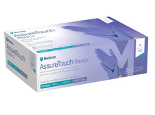 Box of Medicom AssureTouch Basics blue nitrile medical examination gloves, medium size