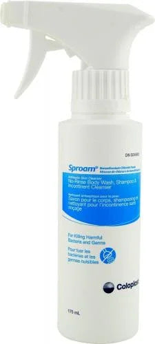 Coloplast Sproam body wash and shampoo spray bottle, 177mL, for home medical care