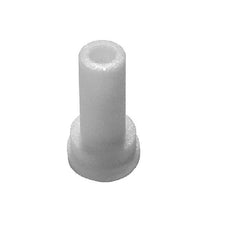 White plastic medical connector for tubing on white background, home care supply