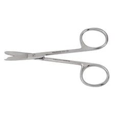 Stainless steel medical bandage scissors with blunt tip on white background