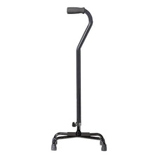 Black quad cane with ergonomic handle and four-point rubber base for mobility support