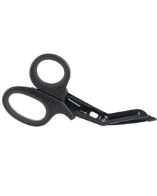 Black medical bandage scissors with safety tip for first aid and emergency use