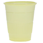 Disposable yellow plastic cup for medical or home care supplies