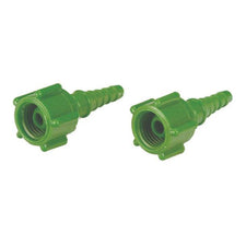Green plastic hose barb connectors for medical or home care tubing, set of two