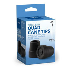 Box of small base quad cane tips for four-legged walking canes, durable rubber design