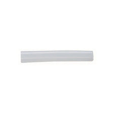 Clear plastic medical tubing connector on white background, used for IV or respiratory supplies