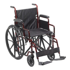 Lightweight manual wheelchair with black seat, armrests, swing-away footrests, and large wheels