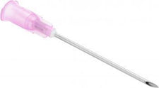 Sterile hypodermic needle with a pink hub for medical injections or IV use