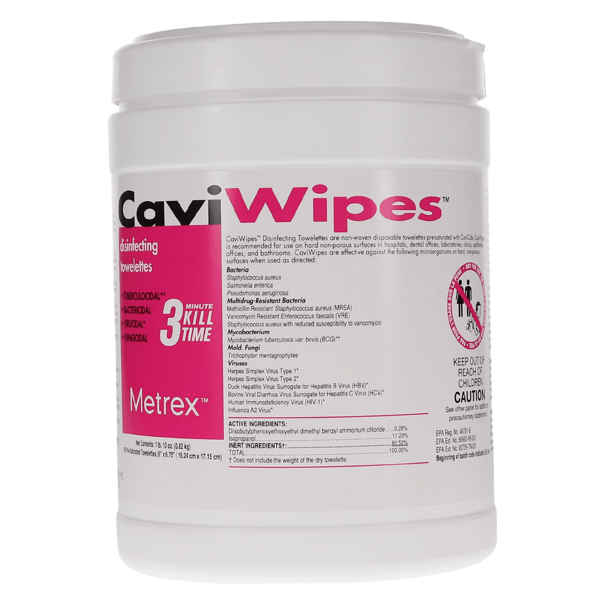 CaviWipes Surface Disinfectant | 3 Minute | 6" x 6.75" | 160/tub | 11-1100