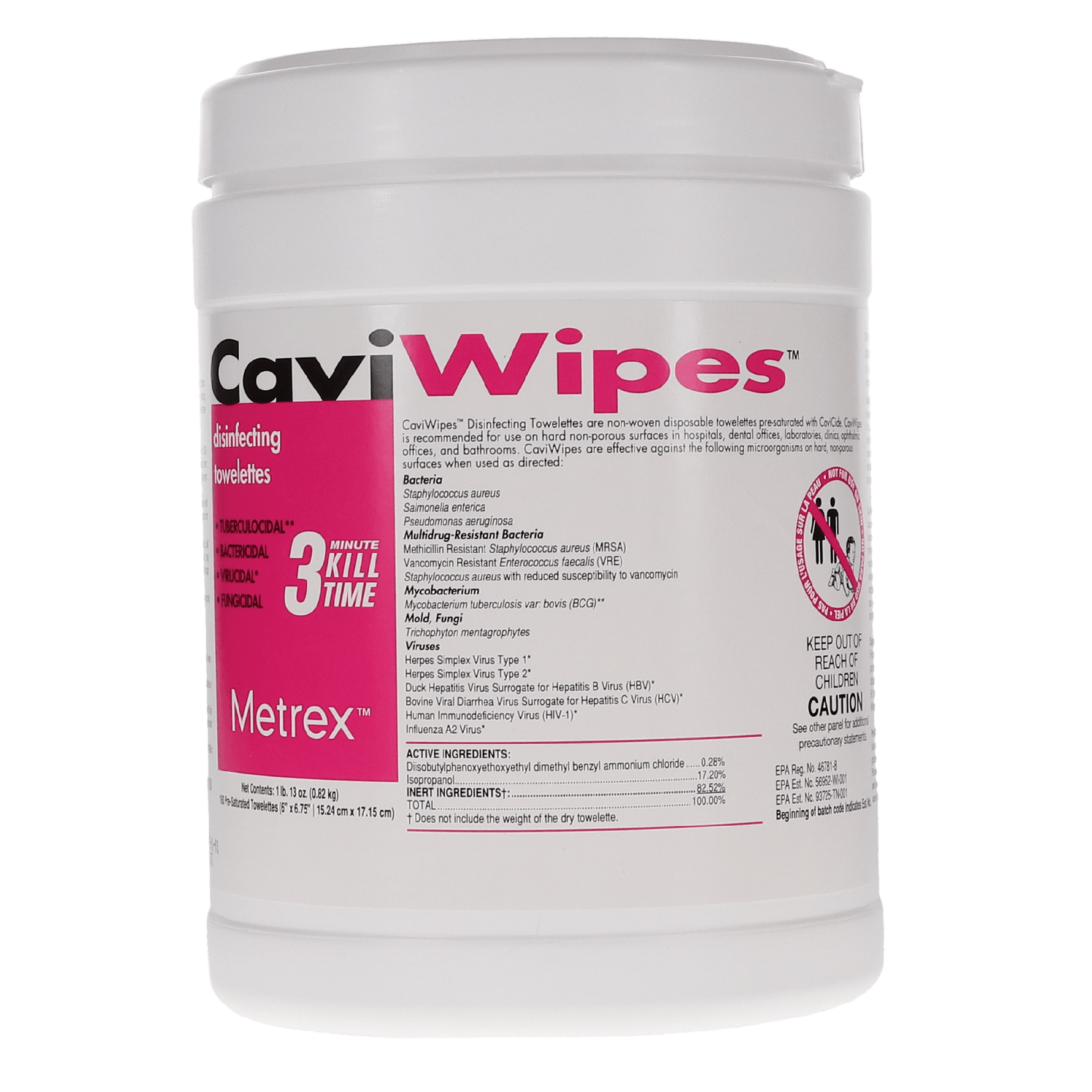 CaviWipes Surface Disinfectant | 3 Minute | 6" x 6.75" | 160/tub | 11-1100
