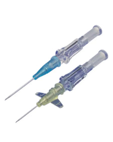 Two sterile intravenous catheters with translucent plastic hubs for medical use