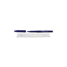 Blue surgical skin marker pen with cap and transparent medical ruler on white background