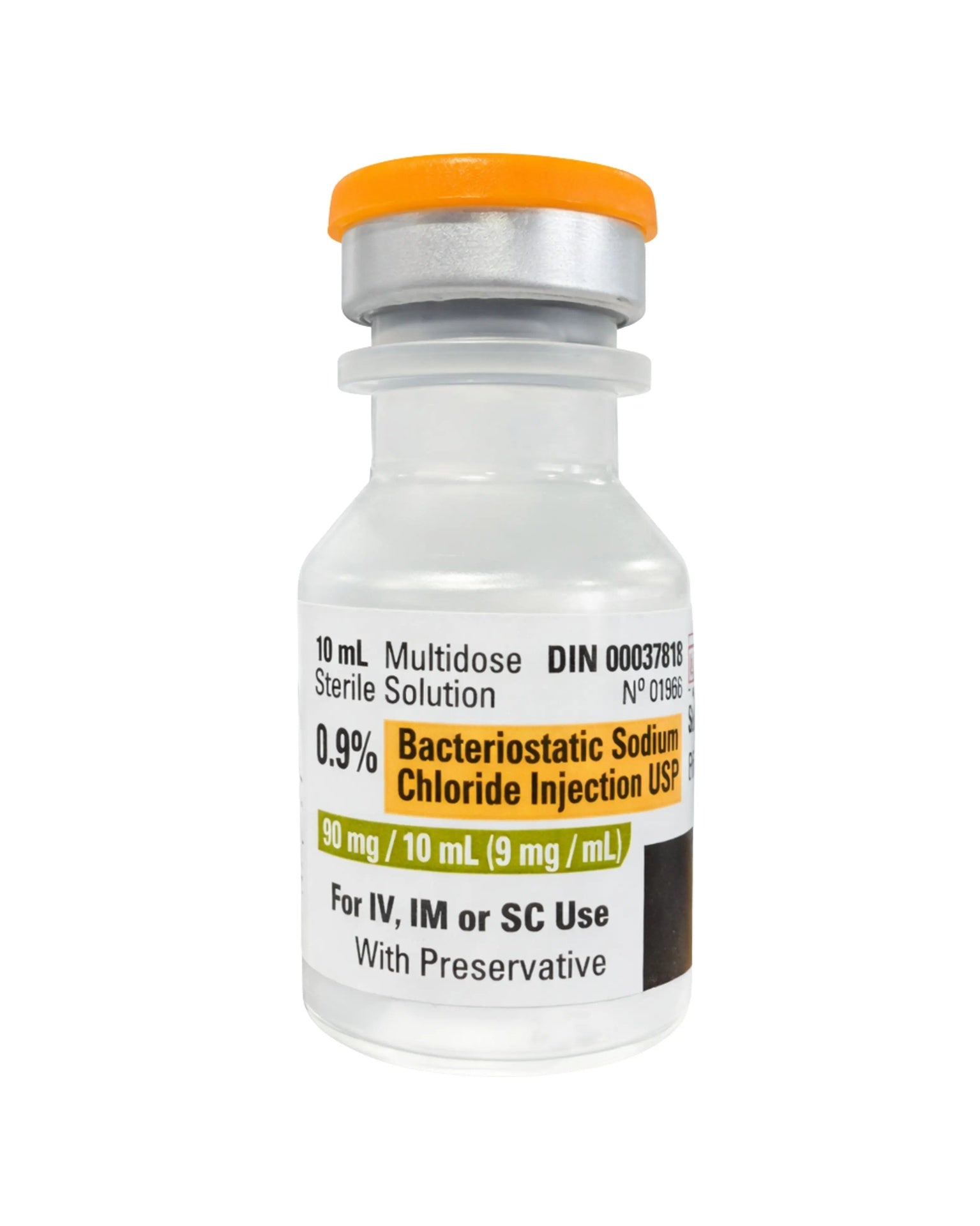 Pfizer 0.9% Bacteriostatic Sodium Chloride Injection 10mL DIN 00037818 Available 08/2026