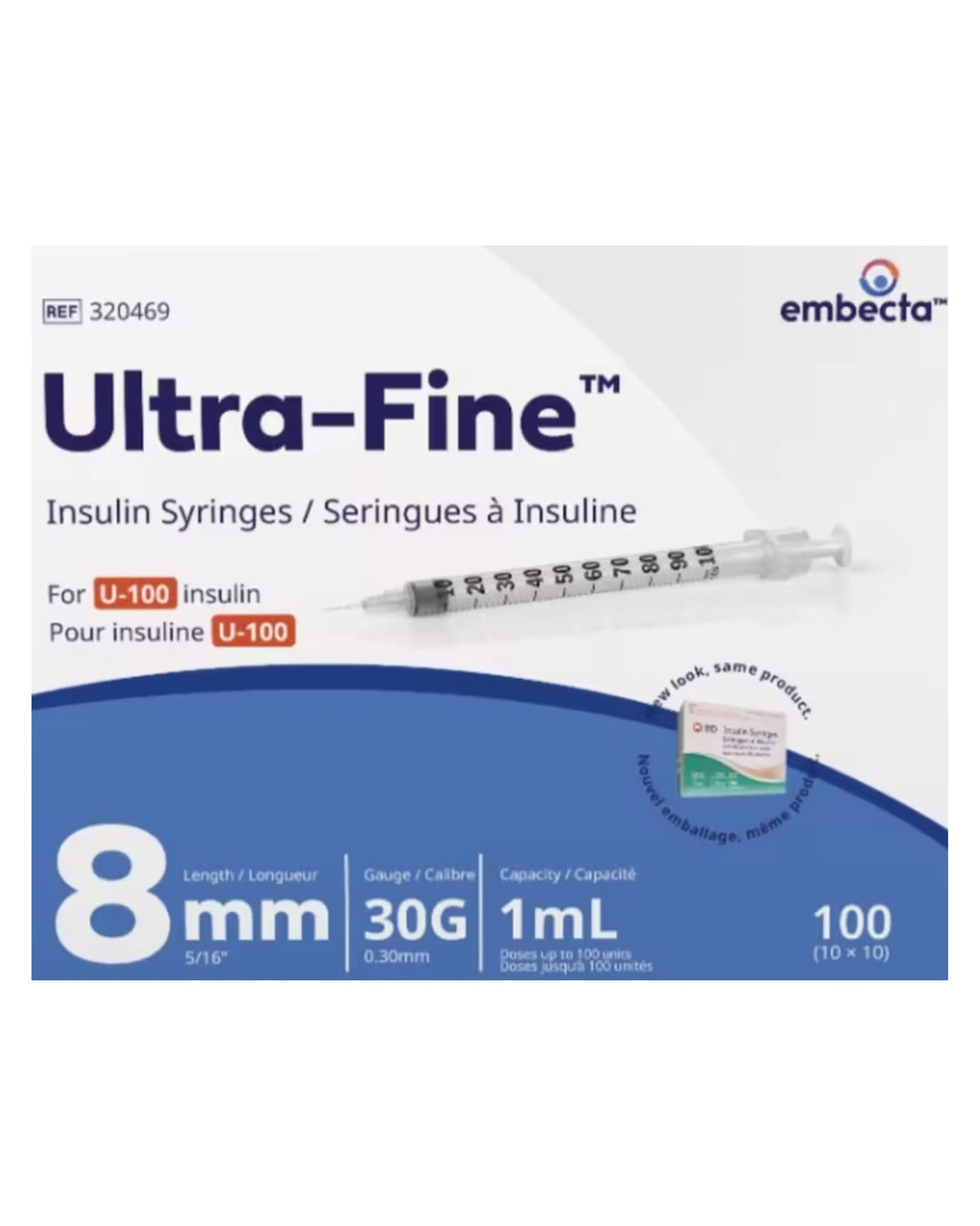 1mL | 30G x 8mm BD / Embecta Ultra-Fine Insulin Syringes | 320469