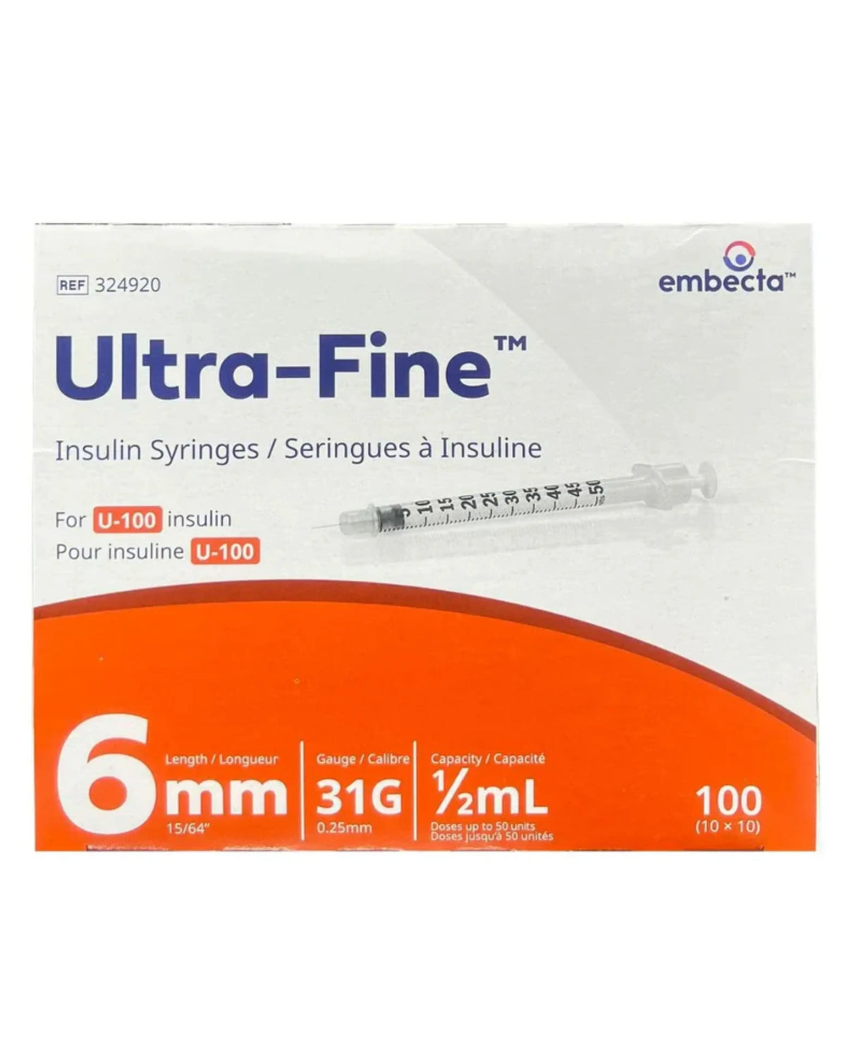0.5mL | 31G x 6mm Insulin Syringes with BD Ultra-Fine Needle | 324920