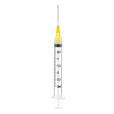 3ml medical syringe with needle and yellow cap, sterile single-use healthcare supply
