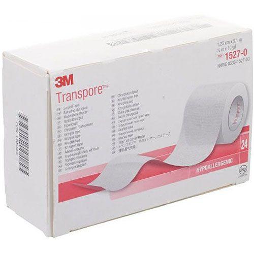 3M 1527-0 Transpore Surgical Tape 1.25 cm x 9.1 m - (24/Box)