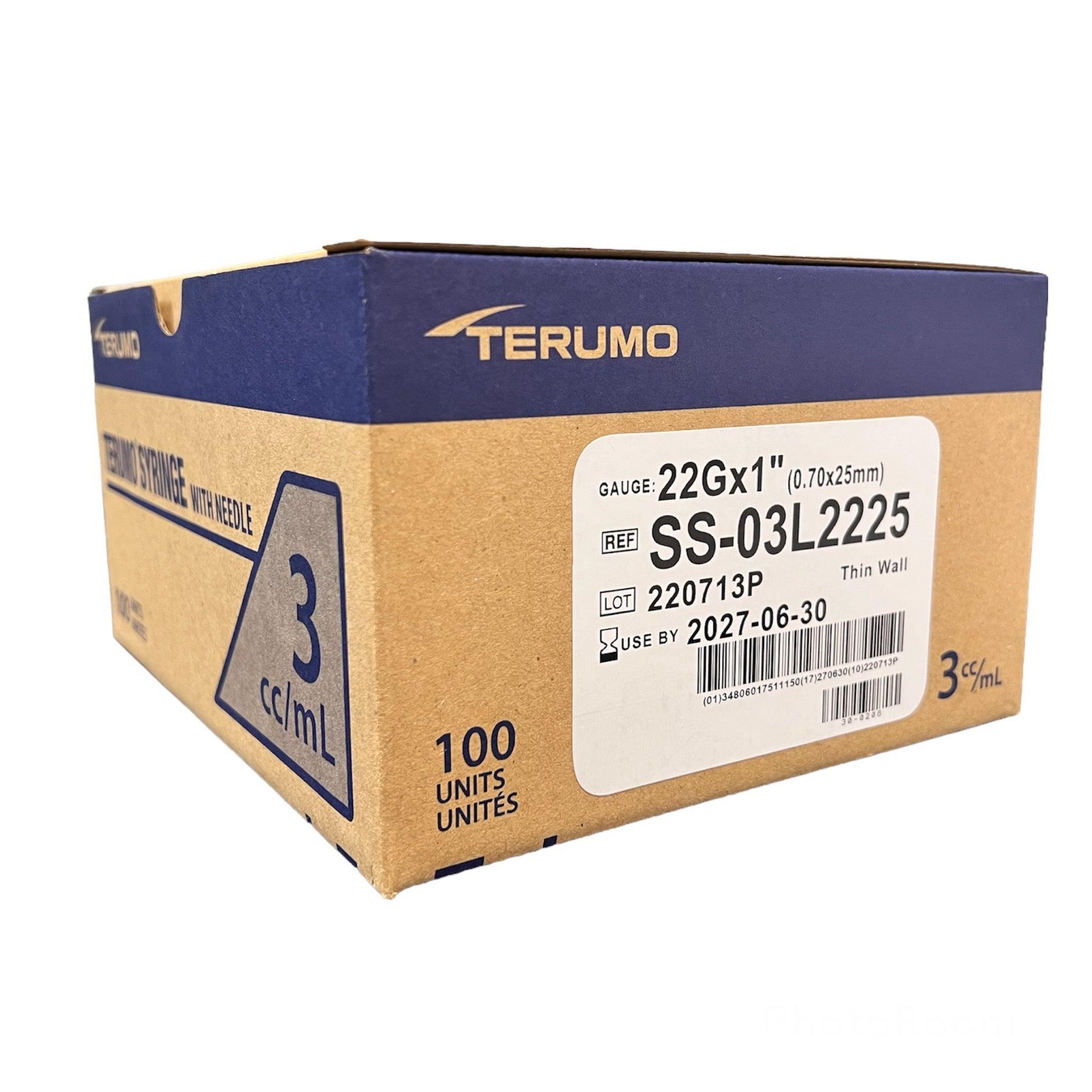 3mL | 22G x 1" - Terumo SS-03L2225 Syringe & Needle Combination | 100 per Box