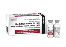 Sterile light mineral oil 100% vials and packaging, 10 x 30 mL, for external medical use