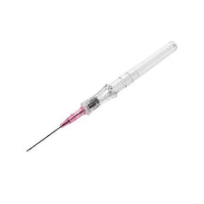 IV catheter with pink hub and safety needle, medical supply for intravenous access