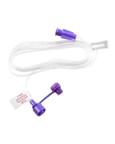 Medical enteral feeding tube extension set with purple connectors and clear tubing