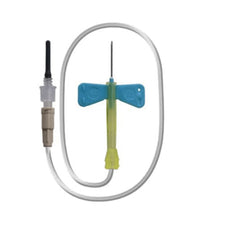 Butterfly infusion set with tubing and safety wing for blood draw or IV access
