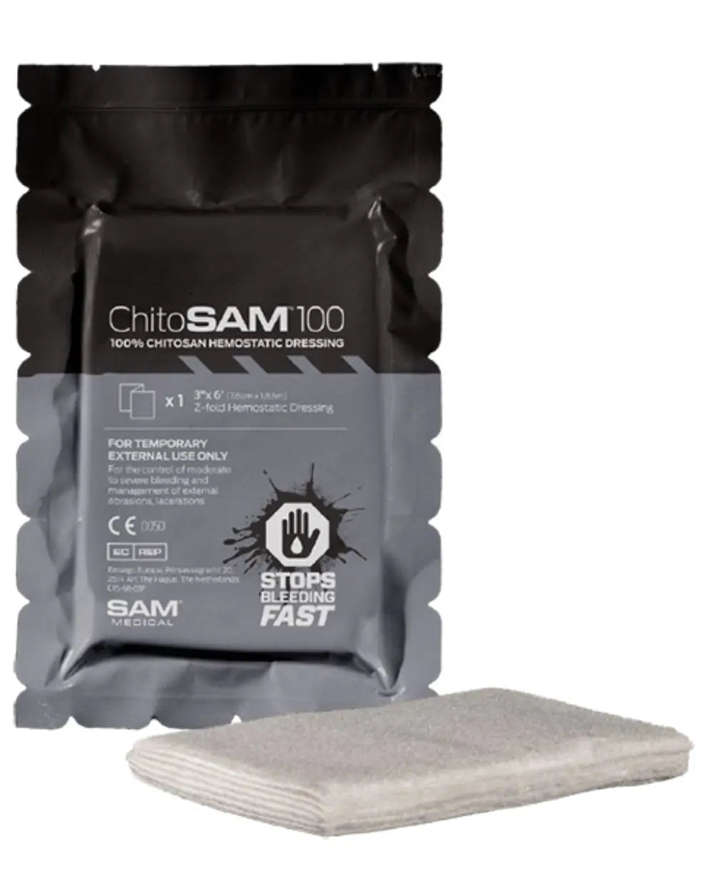 ChitoSam 100 Hemostatic Dressing Designed to Step Bleeding Fast, 3" x 6', Z-fold | CT100-C-EN