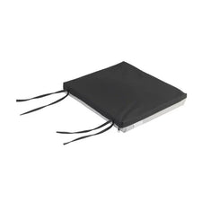 Black wheelchair seat cushion with tie straps for home care and mobility support